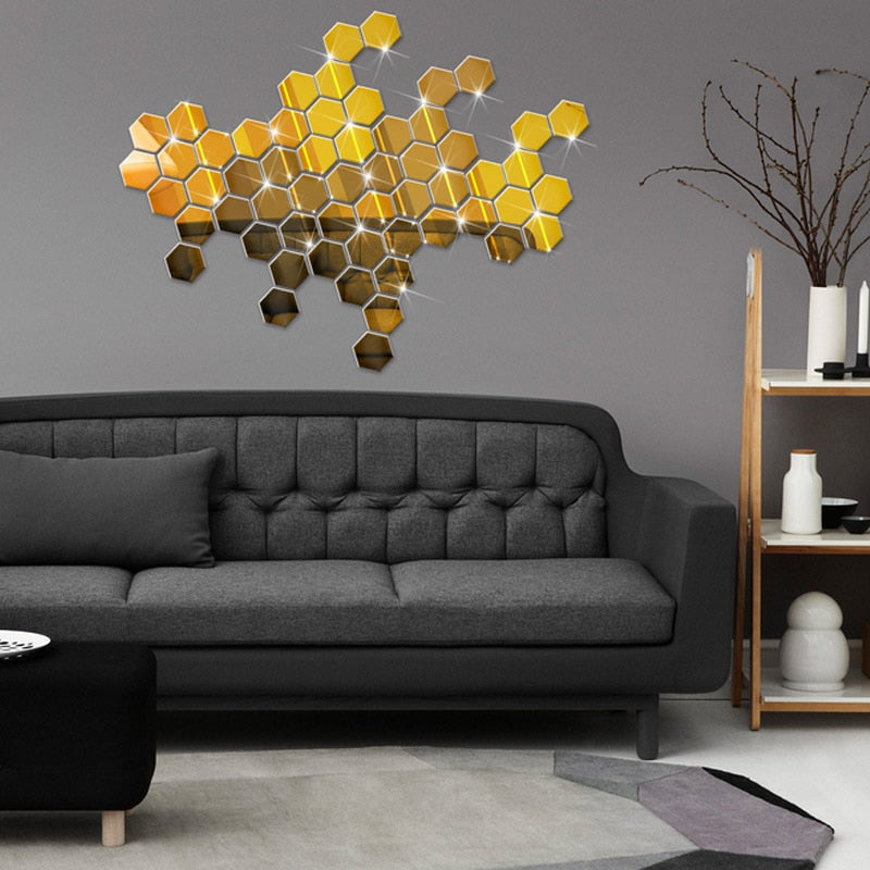 3D Mirror Wall Stickers Hexagon